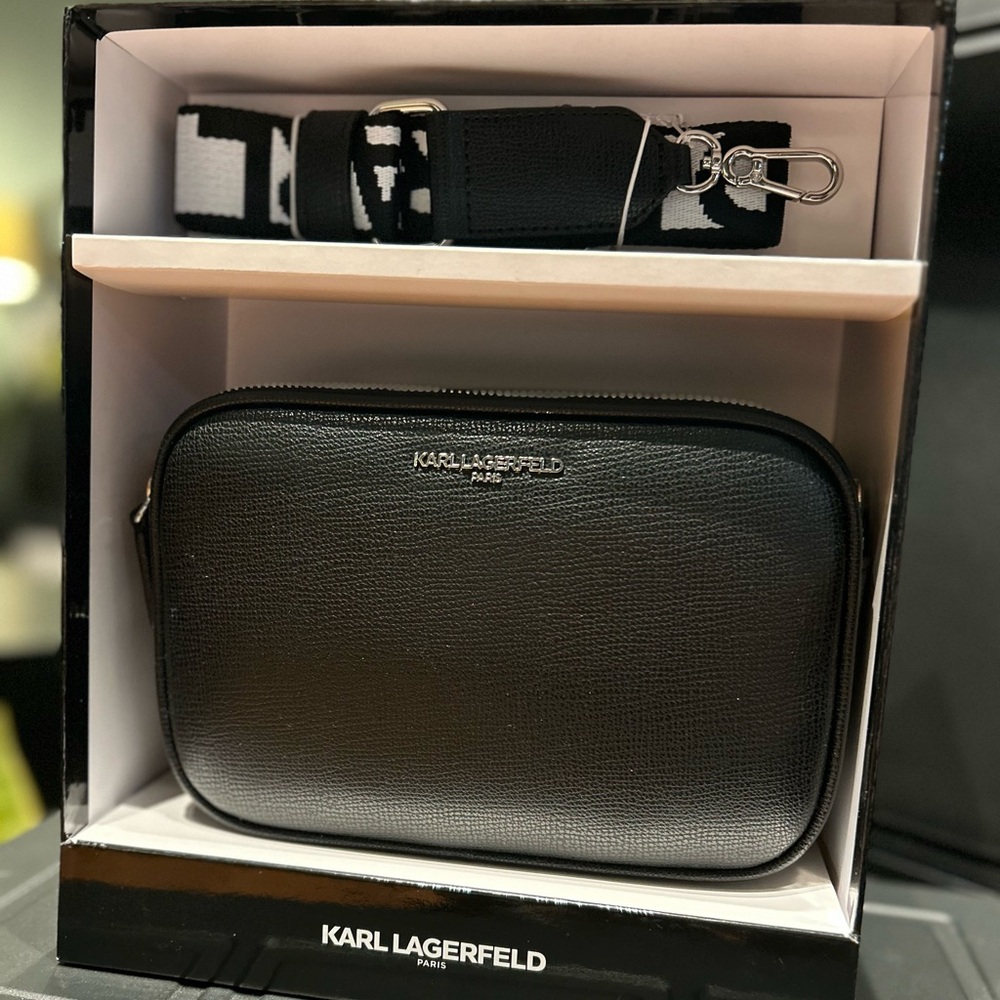 Gift Set Karl Lagerfeld Paris Maybelle Black Crossbody Camera Bag Handbag NWT